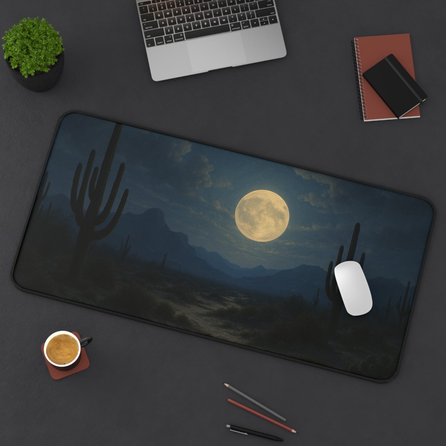Desert Moon Desk Mat, Mystical Cactus Desk Pad, Home Office Decor, Personalized Gift for Nature Lovers, Elegant Workspace Accessory