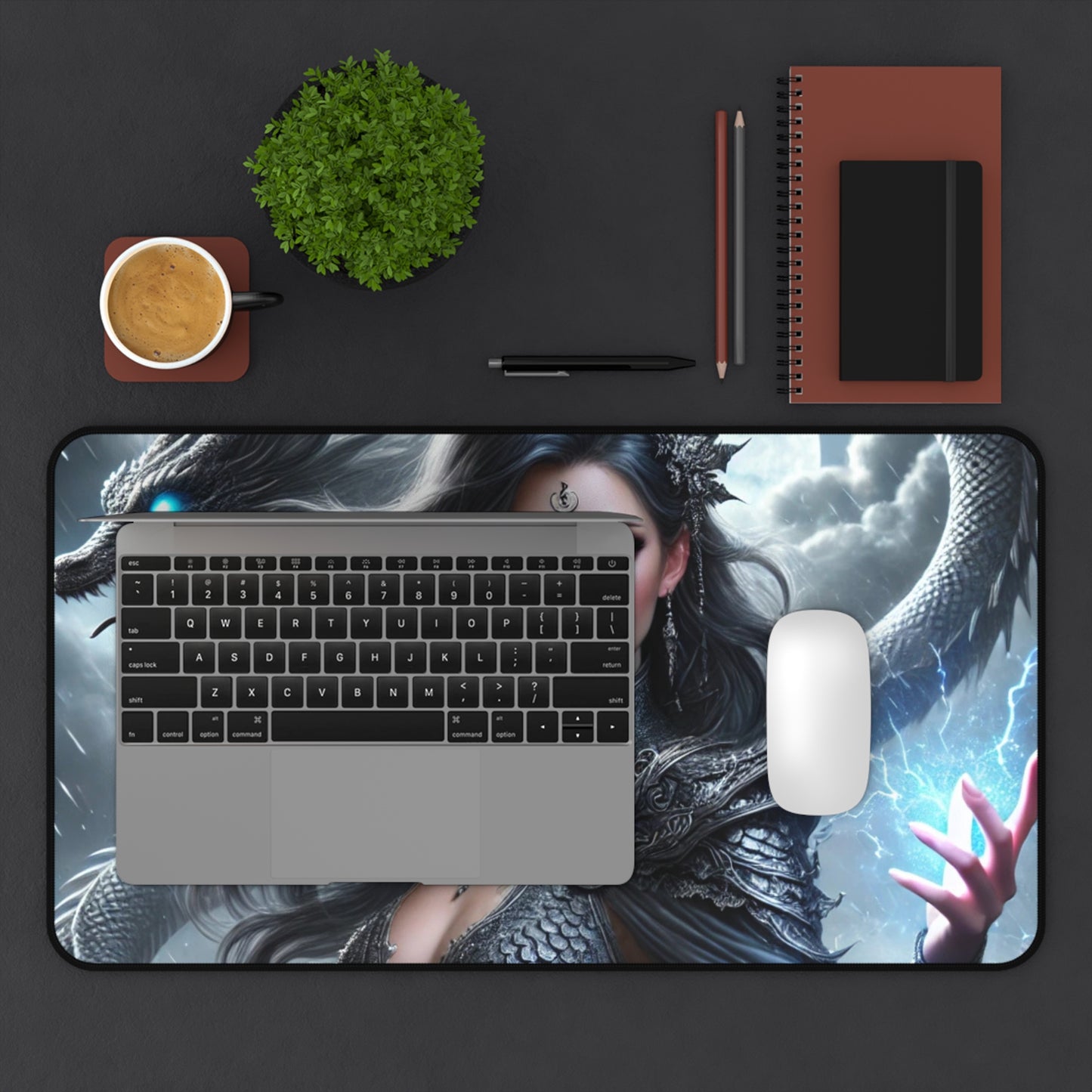 Mystical Dragon & Sorceress Desk Mat Fantasy Gaming Pad for Writers, Gamers Artists