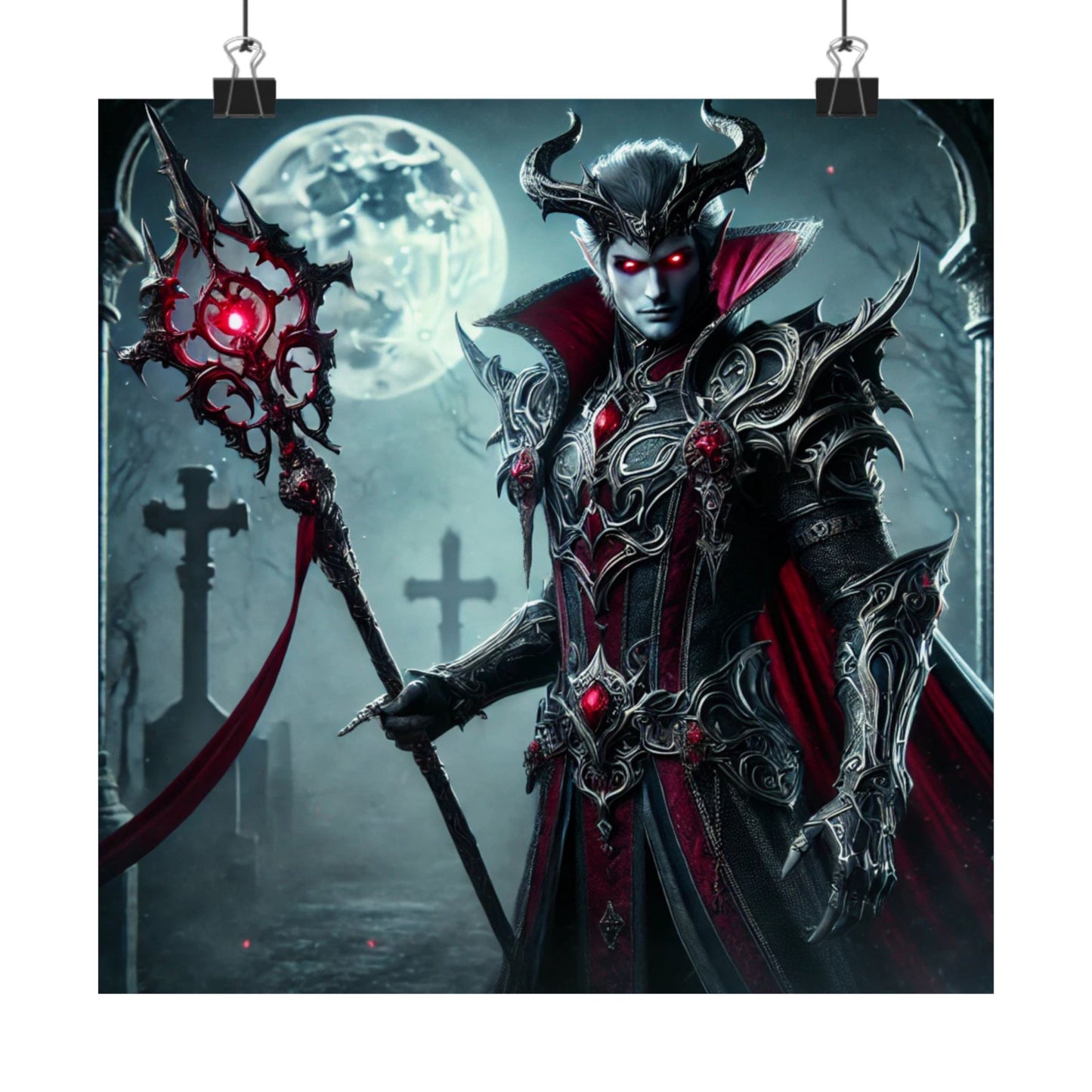 Gothic Fantasy Vertical Poster – Dark Vampire Warrior with Spear