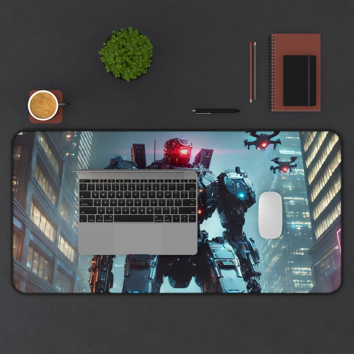 Futuristic Robot Desk Mat - Gaming Desktop Pad for Tech Enthusiasts