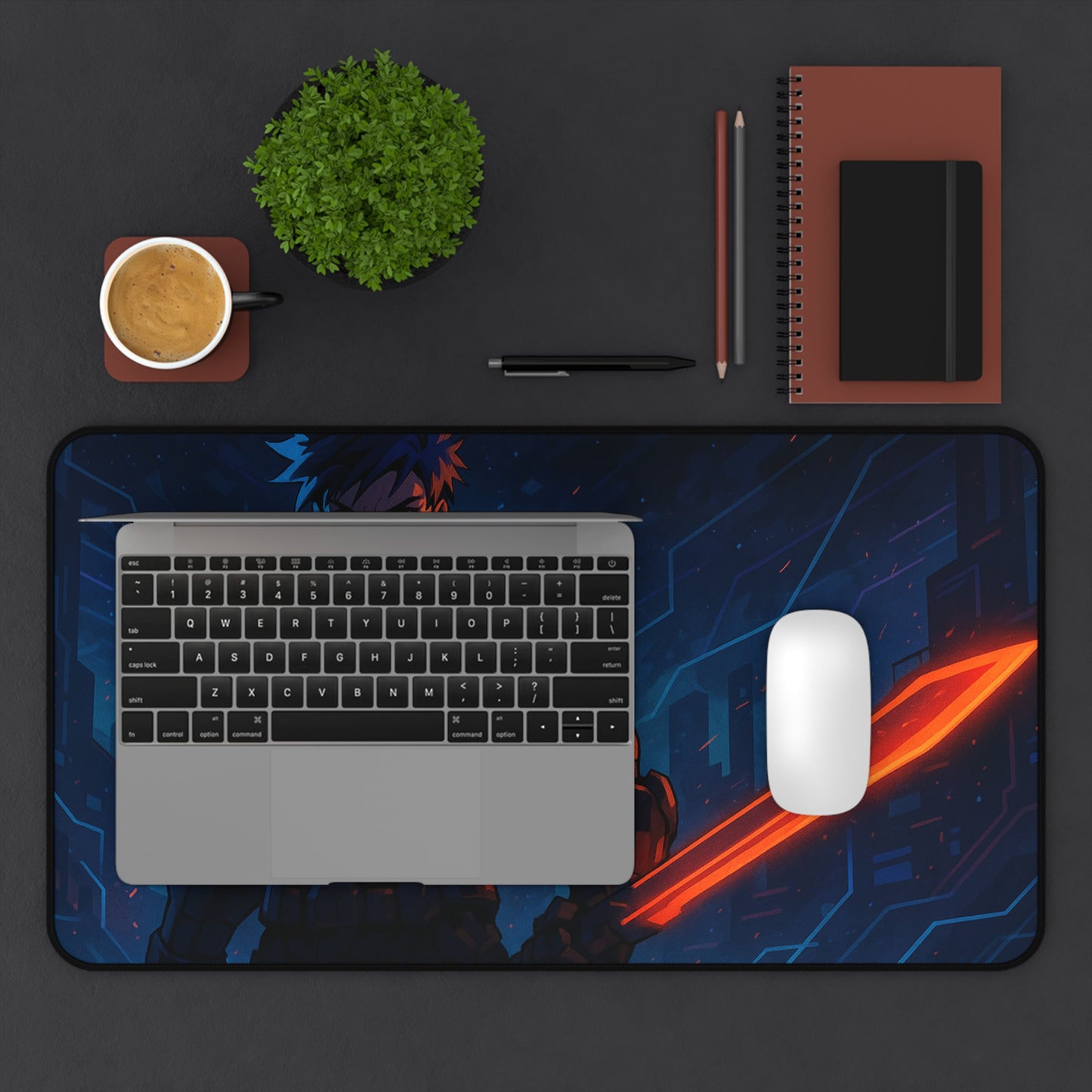 Futuristic Gamer Desk Mat, Cyberpunk Mouse Pad, Gaming Accessory, Office Decor, Gift for Gamers, Unique Desk Decor