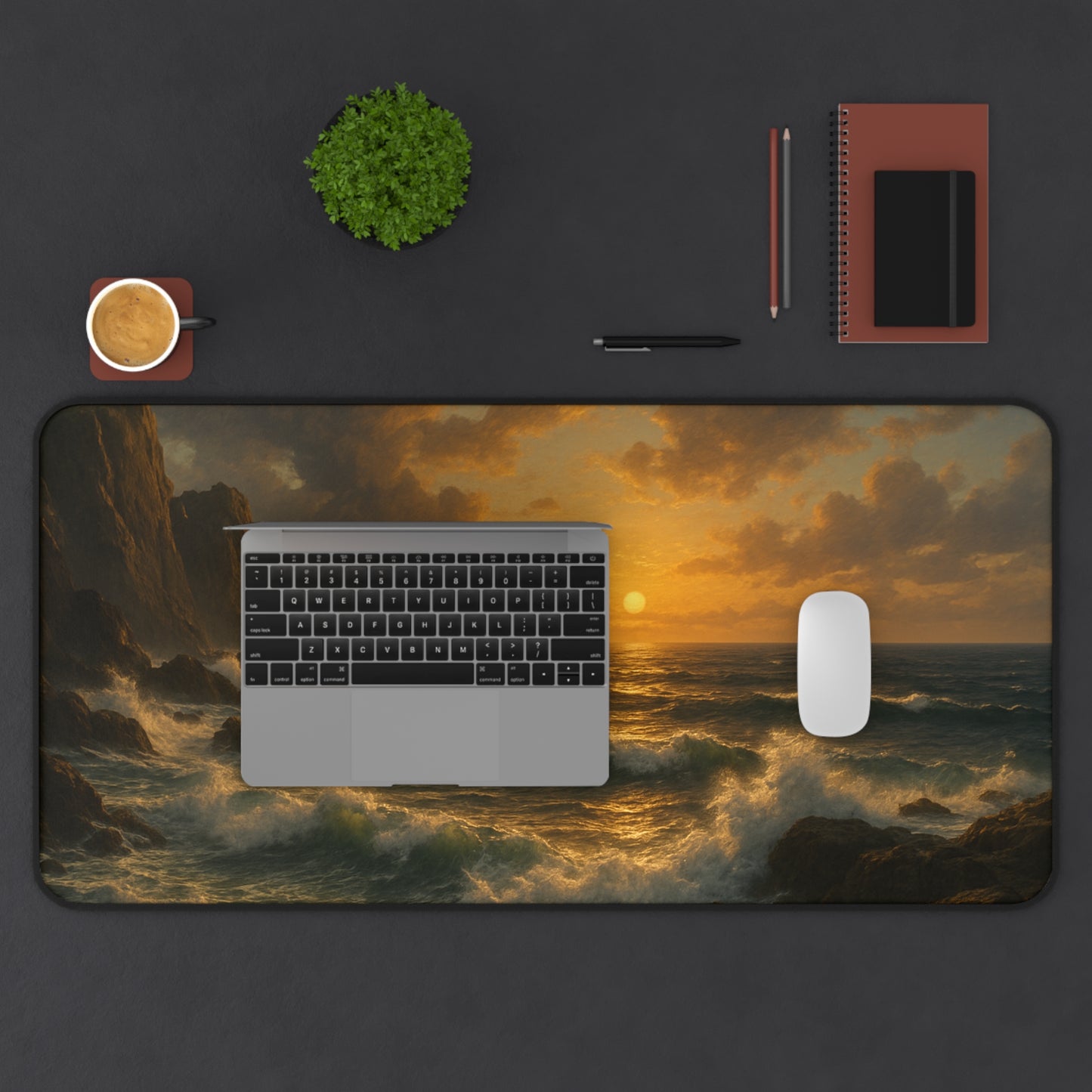 Coastal Sunset Desk Mat, Ocean Theme Mouse Pad, Office Decor, Gift for Beach Lovers, Home Office Accessory, Nautical Decor