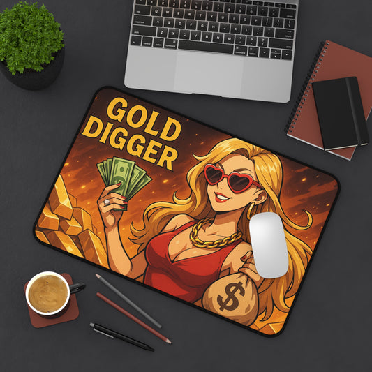 Gold Digger Desk Mat - Fun Office Decor, Gamer Mouse Pad, Gift for Her, Stylish Workspace, Trendy Desk Accessories