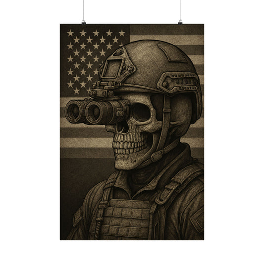 Silent Sentinel – Military Skull with Night Vision Matte Poster