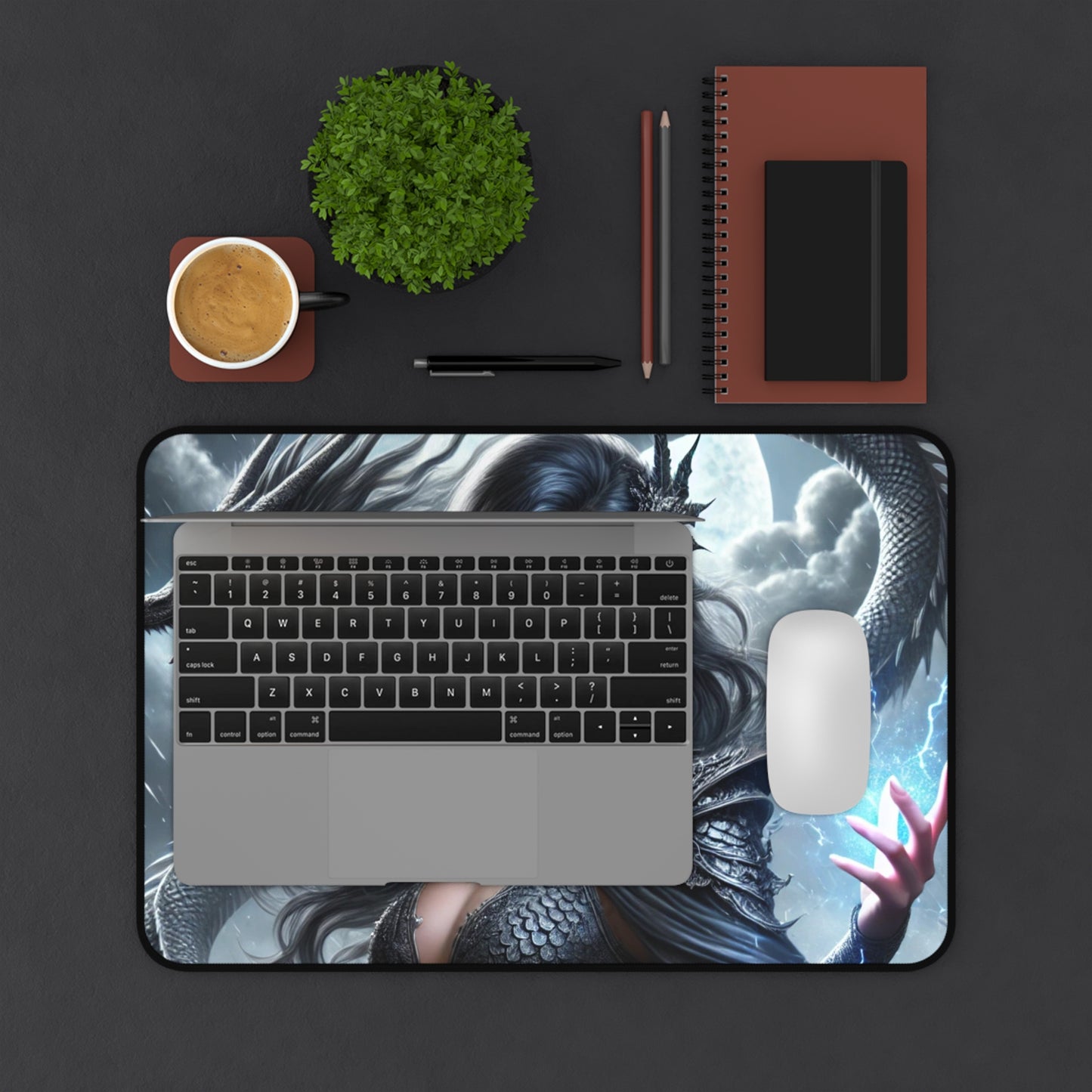 Mystical Dragon & Sorceress Desk Mat – Fantasy Gaming Pad for Writers, Gamers & Artists