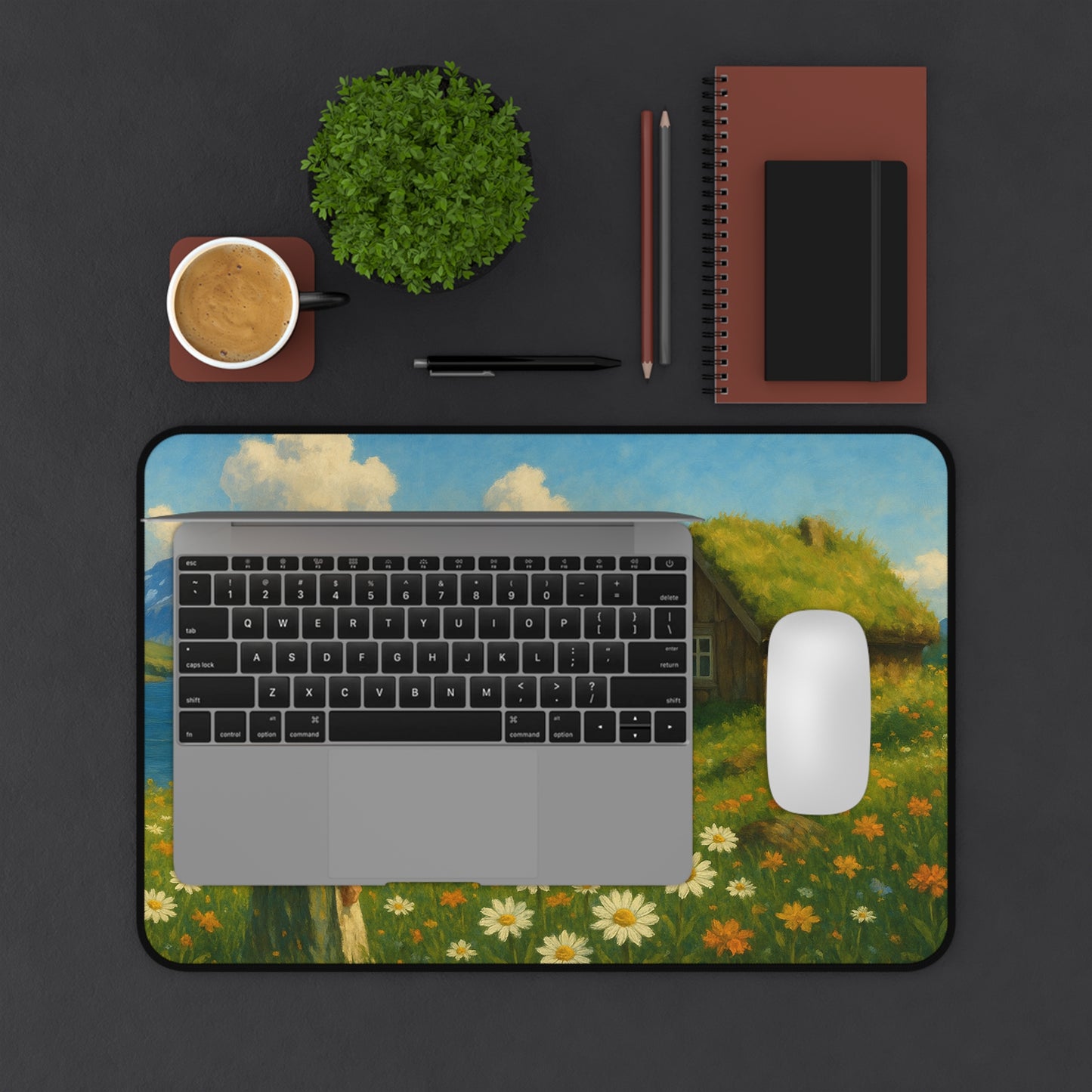 Rustic Landscape Desk Mat, Floral Office Decor, Nature-Inspired Home Office Accessories, Perfect Gift for Nature Lovers, Desk Decor