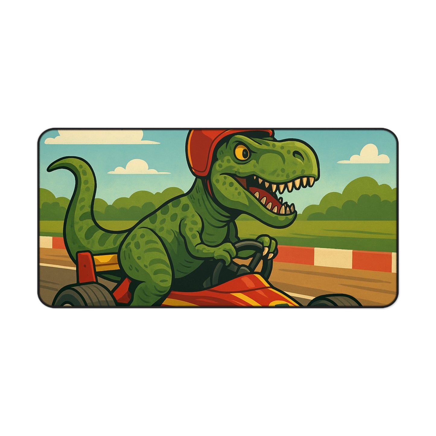 Dino Racer Desk Mat – T-Rex in a Go-Kart | Fun Gaming & Study Mat for Kids & Creators