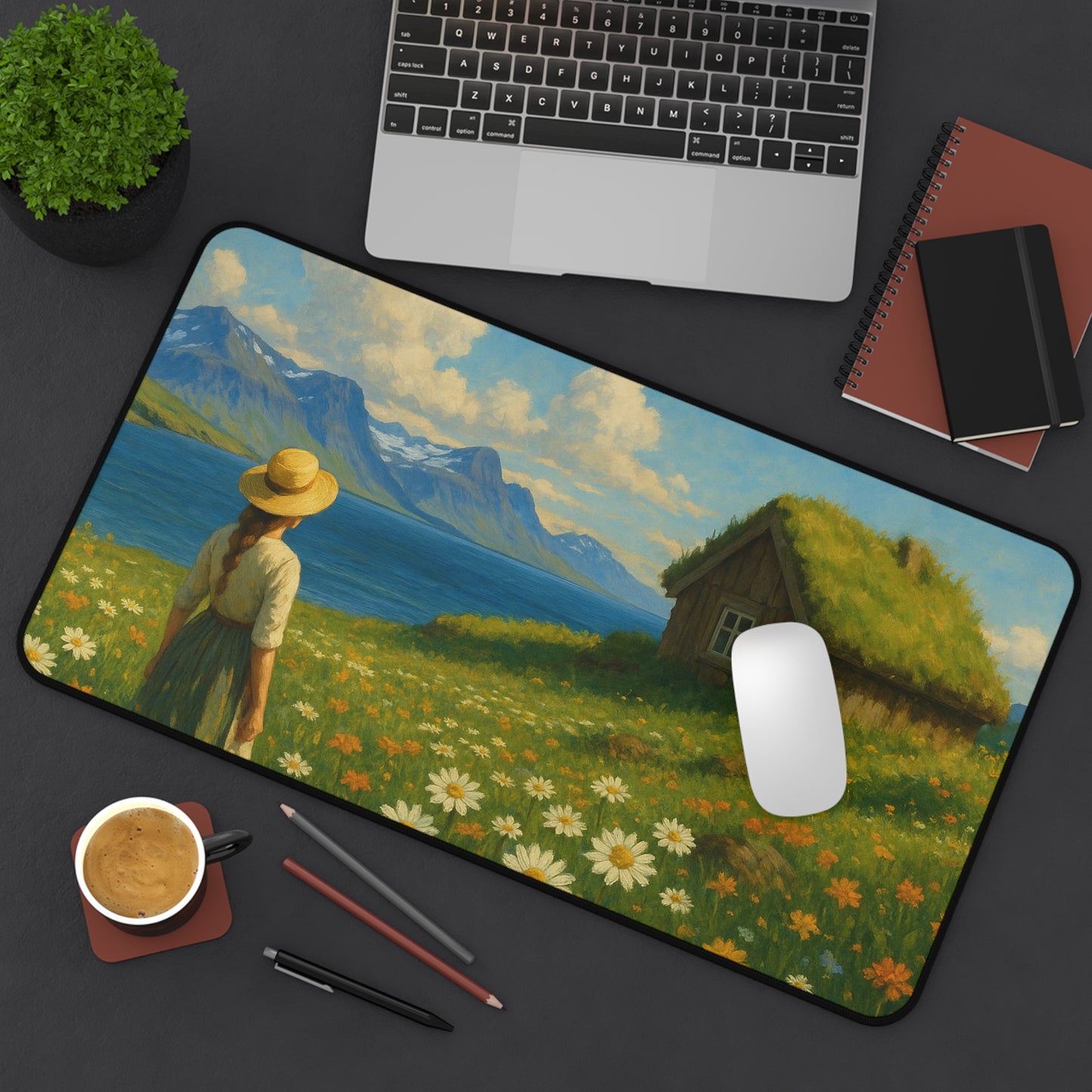 Rustic Landscape Desk Mat, Floral Office Decor, Nature-Inspired Home Office Accessories, Perfect Gift for Nature Lovers, Desk Decor