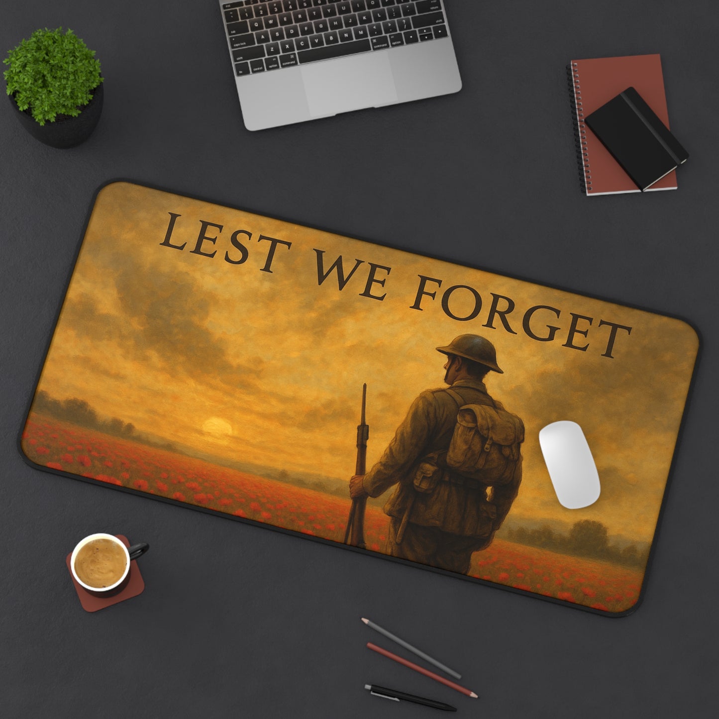 Lest We Forget Desk Mat - Memorial Day Tribute, Office Decor, Gamer Mouse Pad, Veteran's Day Gift, Thoughtful Home Accessory
