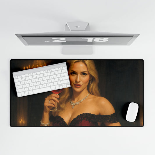 Elegant Blonde Goddess Desk Mat – Luxury Office & Gaming Surface | Arctic Threadwork