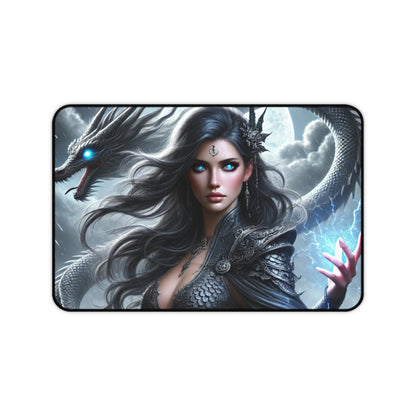 Mystical Dragon & Sorceress Desk Mat  Fantasy Gaming Pad for Writers, Gamers  Artists