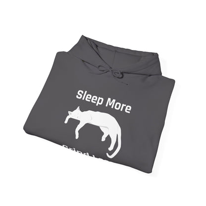 Sleep More Grind Less Hooded Sweatshirt - Cozy Unisex Hoodie for Cat Lovers