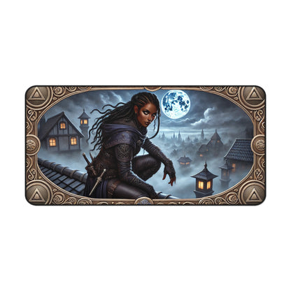 Desk Mat - Fantasy Themed Mystical Nightscape & Warrior Design
