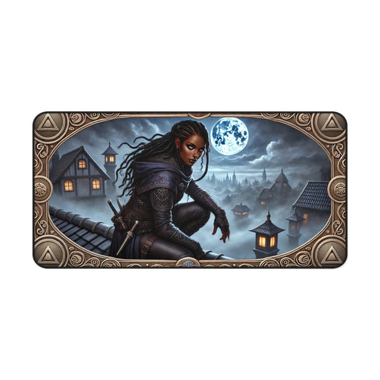 Desk Mat - Fantasy Themed Mystical Nightscape & Warrior Design