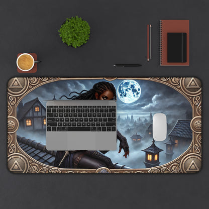 Desk Mat - Fantasy Themed Mystical Nightscape & Warrior Design