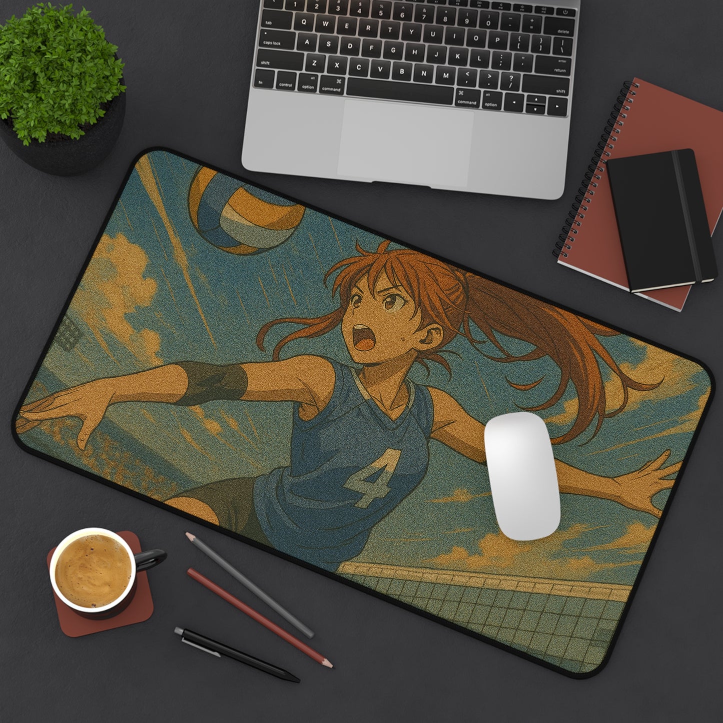 Sporty Volleyball Desk Mat, Gamer Mouse Pad, Anime Office Accessory, Fun Gift for Athletes, Unique Desk Decor