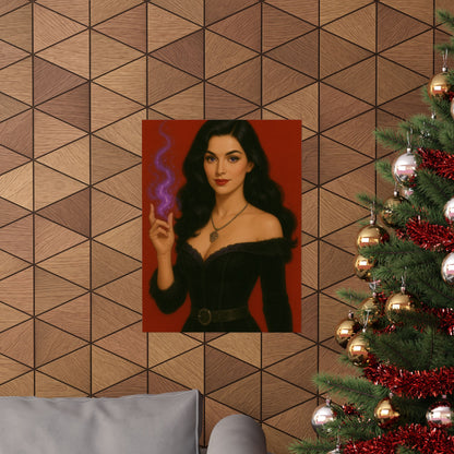 Sorceress Elegance Matte Vertical Poster – Red Background Pin-Up Fantasy Art