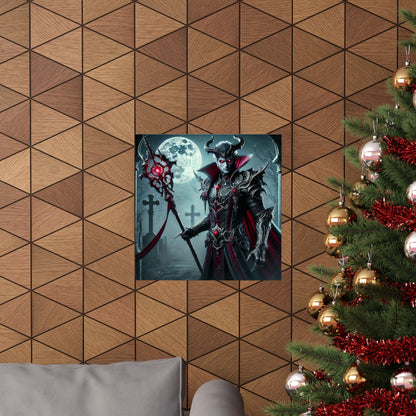 Gothic Fantasy Vertical Poster – Dark Vampire Warrior with Spear