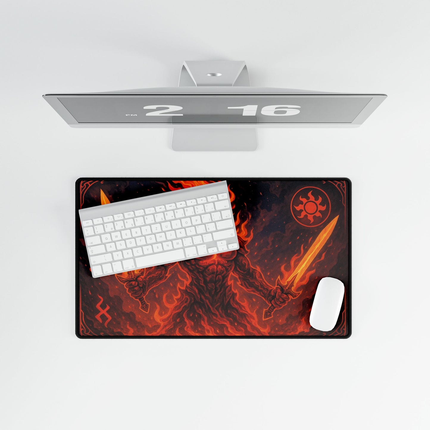 🔥 Fiery Elemental Warrior Desk Mat – Bold Style Meets Battle-Ready Performance