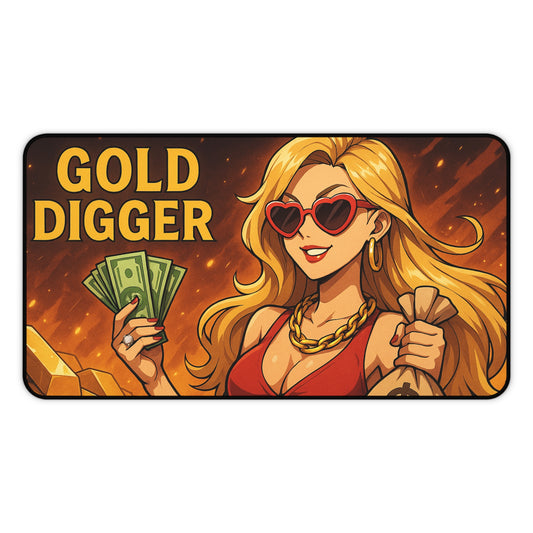 Gold Digger Desk Mat - Fun Office Decor, Gamer Mouse Pad, Gift for Her, Stylish Workspace, Trendy Desk Accessories
