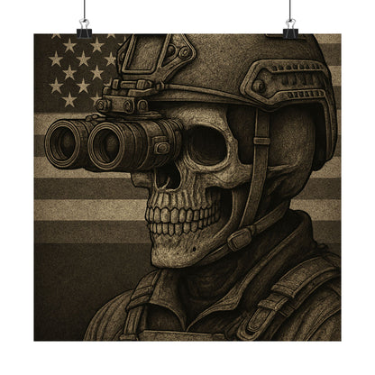 Silent Sentinel – Military Skull with Night Vision Matte Poster