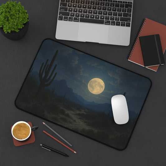 Desert Moon Desk Mat, Mystical Cactus Desk Pad, Home Office Decor, Personalized Gift for Nature Lovers, Elegant Workspace Accessory