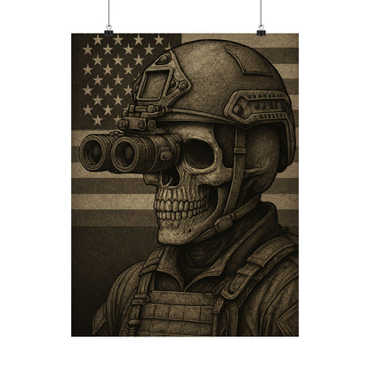 Silent Sentinel – Military Skull with Night Vision Matte Poster