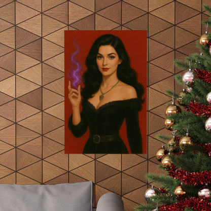 Sorceress Elegance Matte Vertical Poster – Red Background Pin-Up Fantasy Art