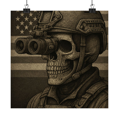 Silent Sentinel – Military Skull with Night Vision Matte Poster