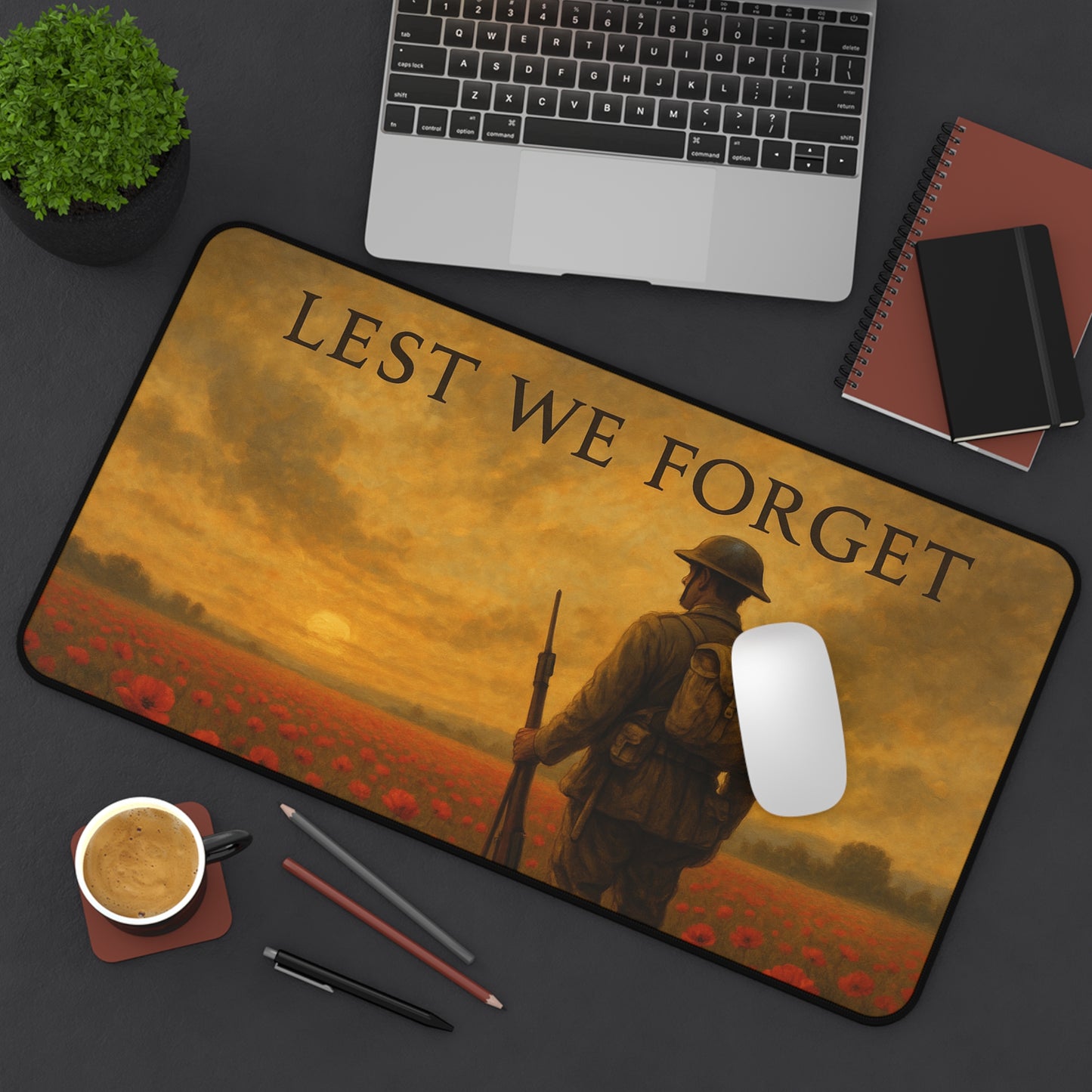 Lest We Forget Desk Mat - Memorial Day Tribute, Office Decor, Gamer Mouse Pad, Veteran's Day Gift, Thoughtful Home Accessory