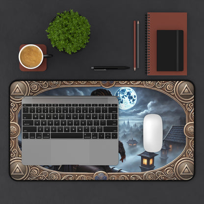Desk Mat - Fantasy Themed Mystical Nightscape & Warrior Design
