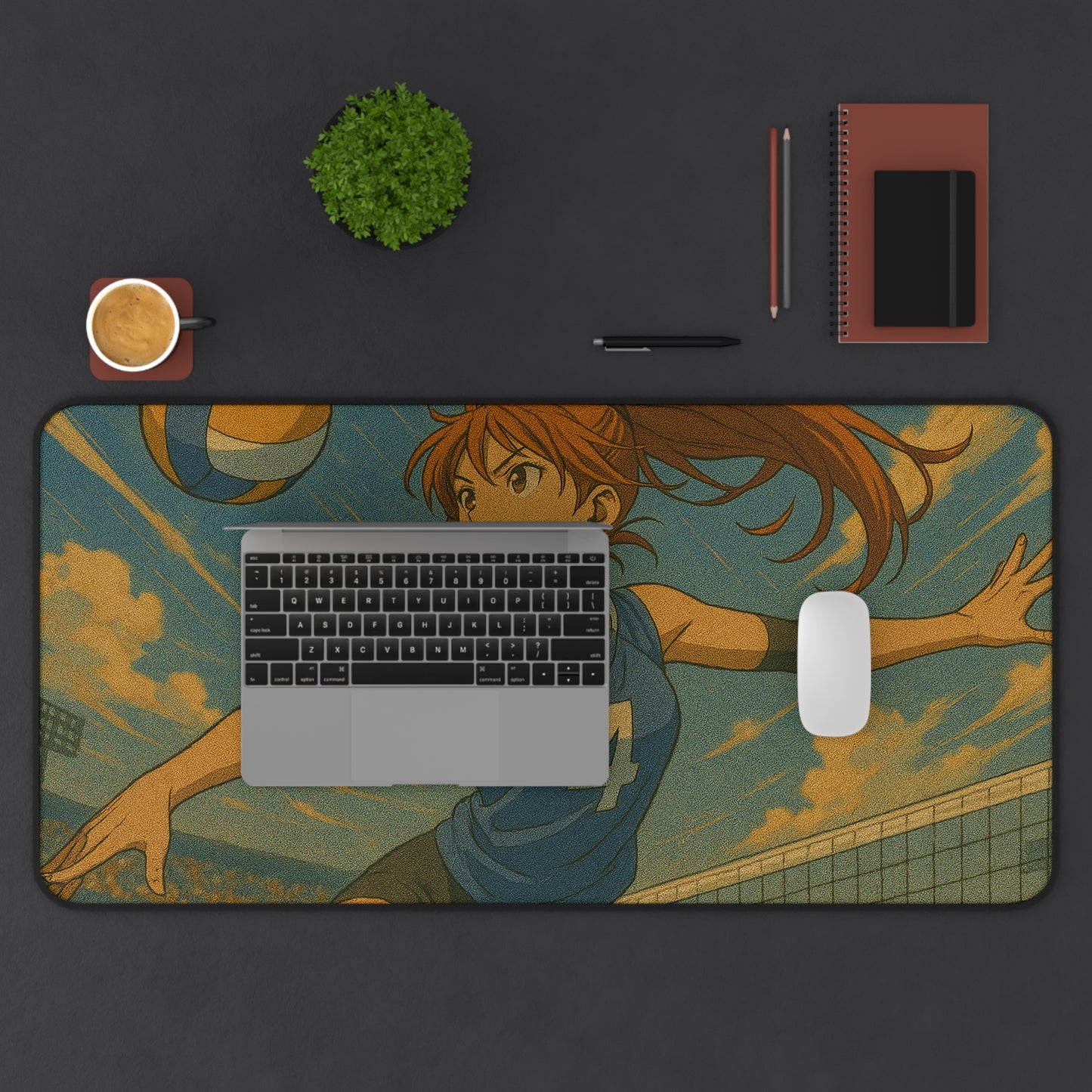 Sporty Volleyball Desk Mat, Gamer Mouse Pad, Anime Office Accessory, Fun Gift for Athletes, Unique Desk Decor