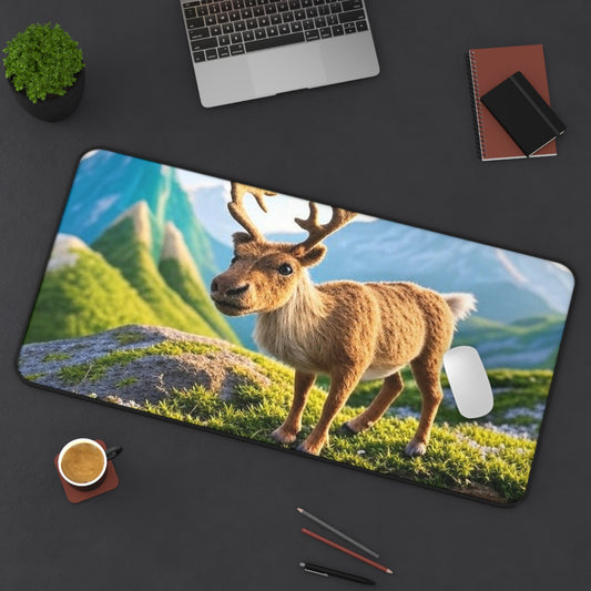 Whimsical Reindeer Desk Mat, Cozy Desk Decor, Office Mouse Pad, Nature Themed Gift, Holiday Home Office Accessory