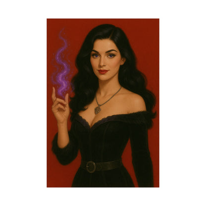 Sorceress Elegance Matte Vertical Poster – Red Background Pin-Up Fantasy Art