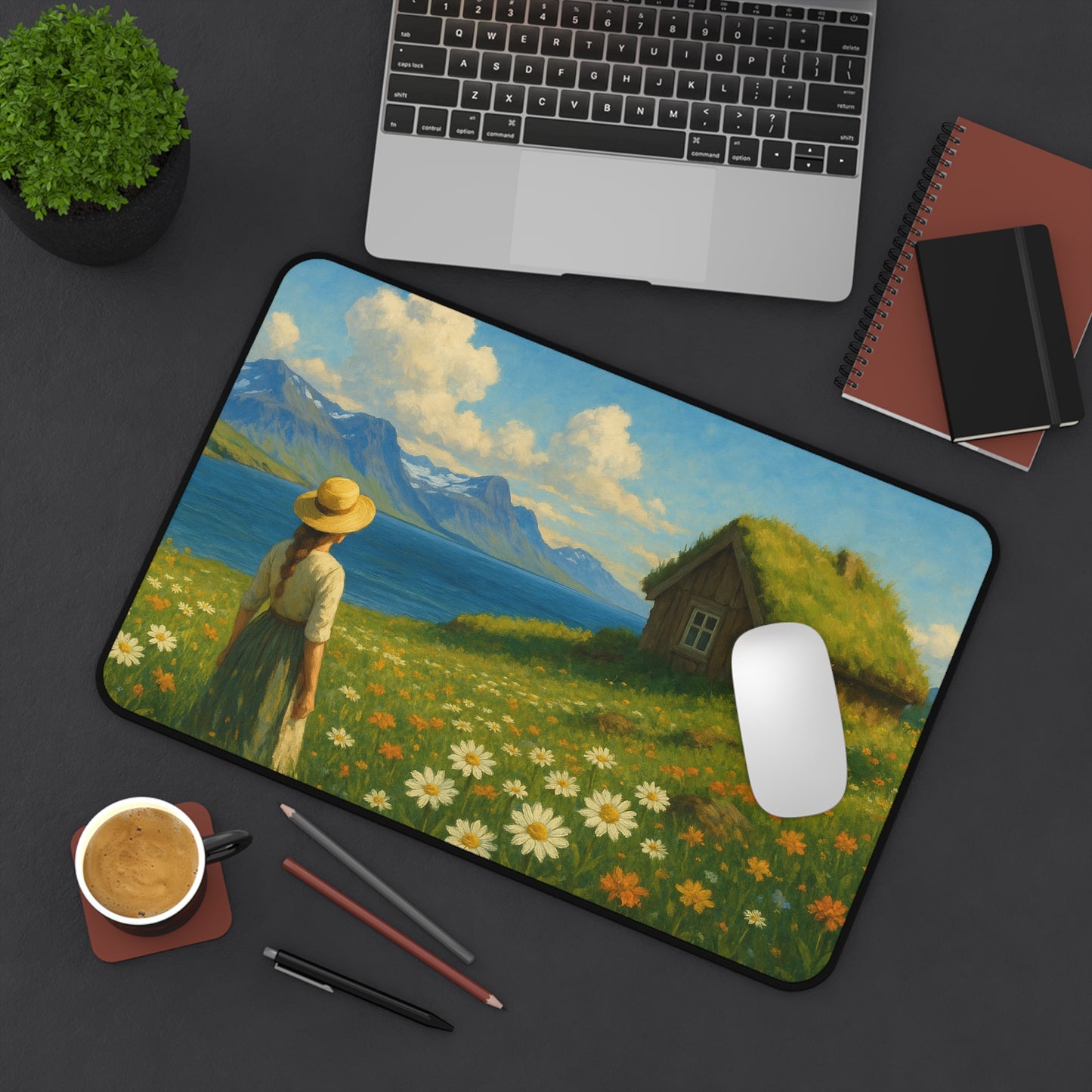 Rustic Landscape Desk Mat, Floral Office Decor, Nature-Inspired Home Office Accessories, Perfect Gift for Nature Lovers, Desk Decor