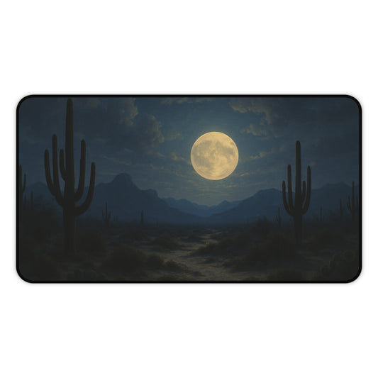 Desert Moon Desk Mat, Mystical Cactus Desk Pad, Home Office Decor, Personalized Gift for Nature Lovers, Elegant Workspace Accessory