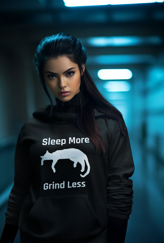 Sleep More Grind Less Hooded Sweatshirt - Cozy Unisex Hoodie for Cat Lovers