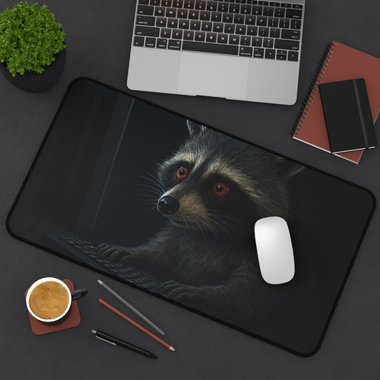 Late Night Raccoon Gaming Desk Mat – Neoprene Comfort & Style