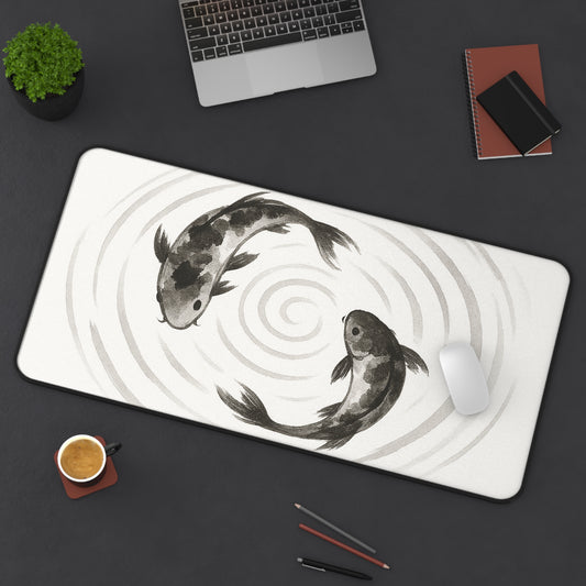 Serene Koi Fish Desk Mat - Tranquil Office Decor, Nature Lover Gift, Home Office Accessory, Watercolor Art, Feng Shui Gift
