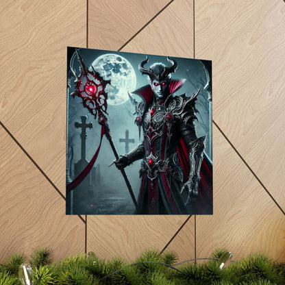 Gothic Fantasy Vertical Poster – Dark Vampire Warrior with Spear