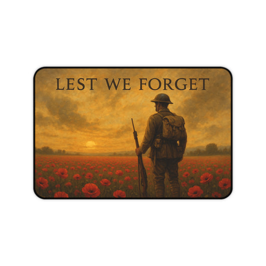 Lest We Forget Desk Mat - Memorial Day Tribute, Office Decor, Gamer Mouse Pad, Veteran's Day Gift, Thoughtful Home Accessory
