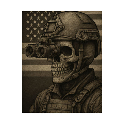 Silent Sentinel – Military Skull with Night Vision Matte Poster