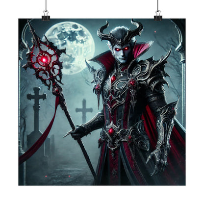 Gothic Fantasy Vertical Poster – Dark Vampire Warrior with Spear
