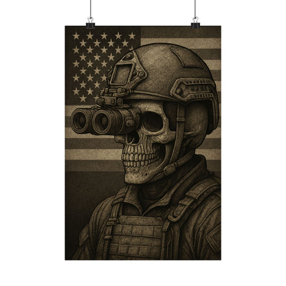 Silent Sentinel – Military Skull with Night Vision Matte Poster