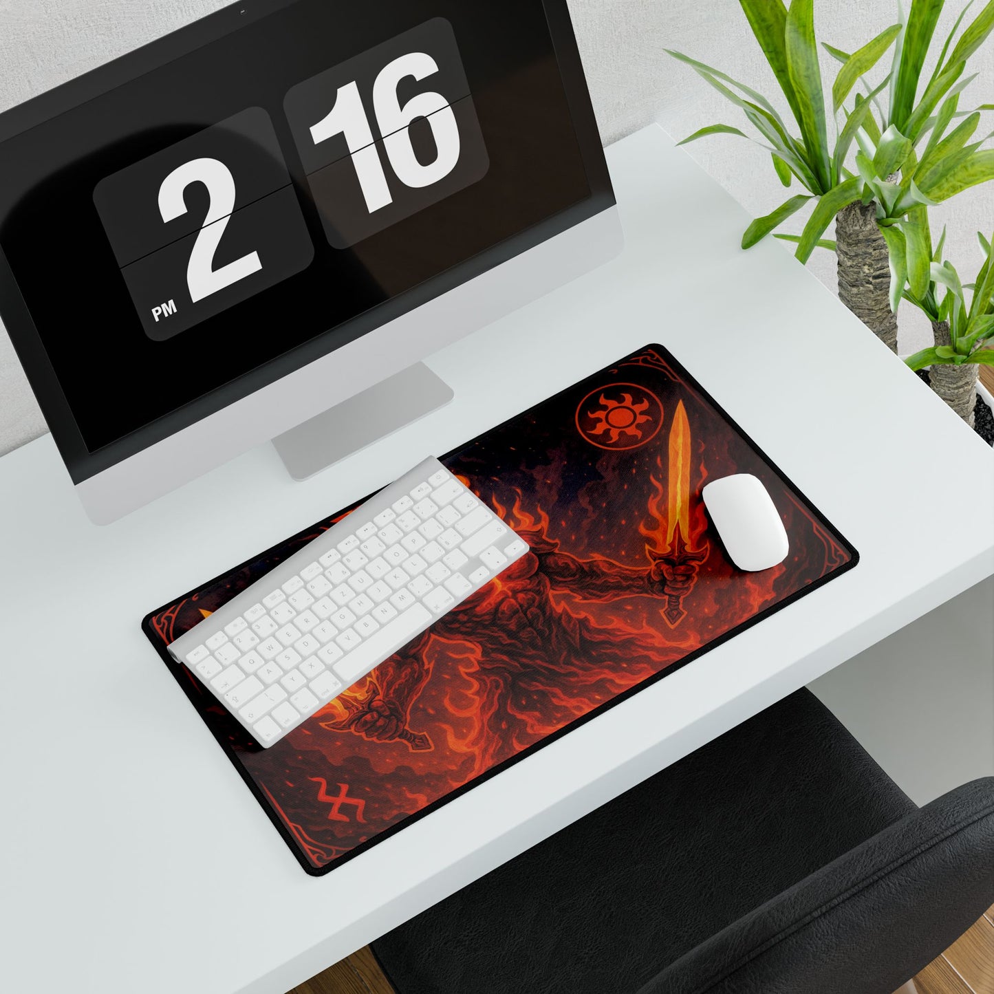 🔥 Fiery Elemental Warrior Desk Mat – Bold Style Meets Battle-Ready Performance