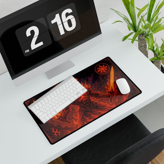 🔥 Fiery Elemental Warrior Desk Mat – Bold Style Meets Battle-Ready Performance