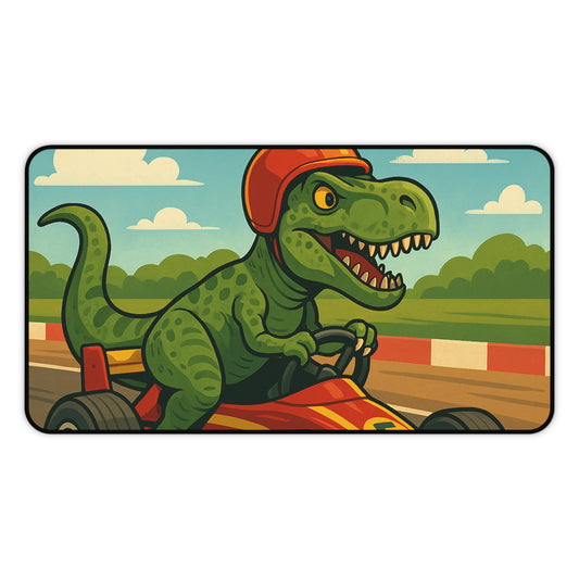 Dino Racer Desk Mat – T-Rex in a Go-Kart | Fun Gaming & Study Mat for Kids & Creators