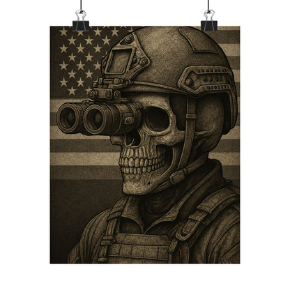 Silent Sentinel – Military Skull with Night Vision Matte Poster