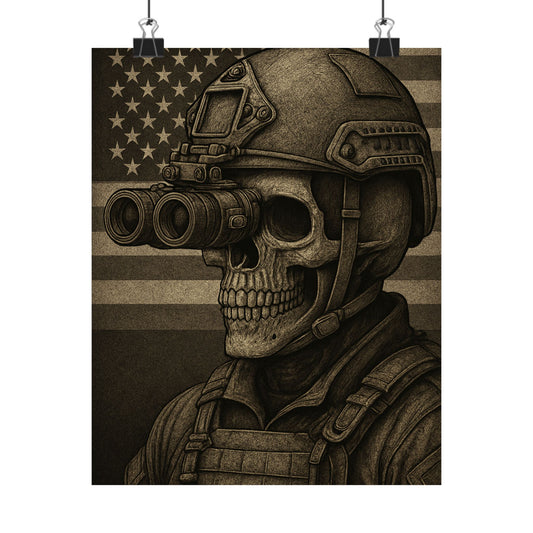 Silent Sentinel – Military Skull with Night Vision Matte Poster