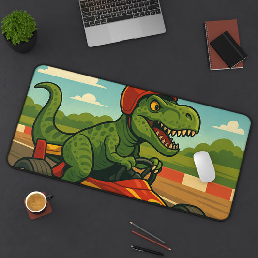 Dino Racer Desk Mat – T-Rex in a Go-Kart | Fun Gaming & Study Mat for Kids & Creators